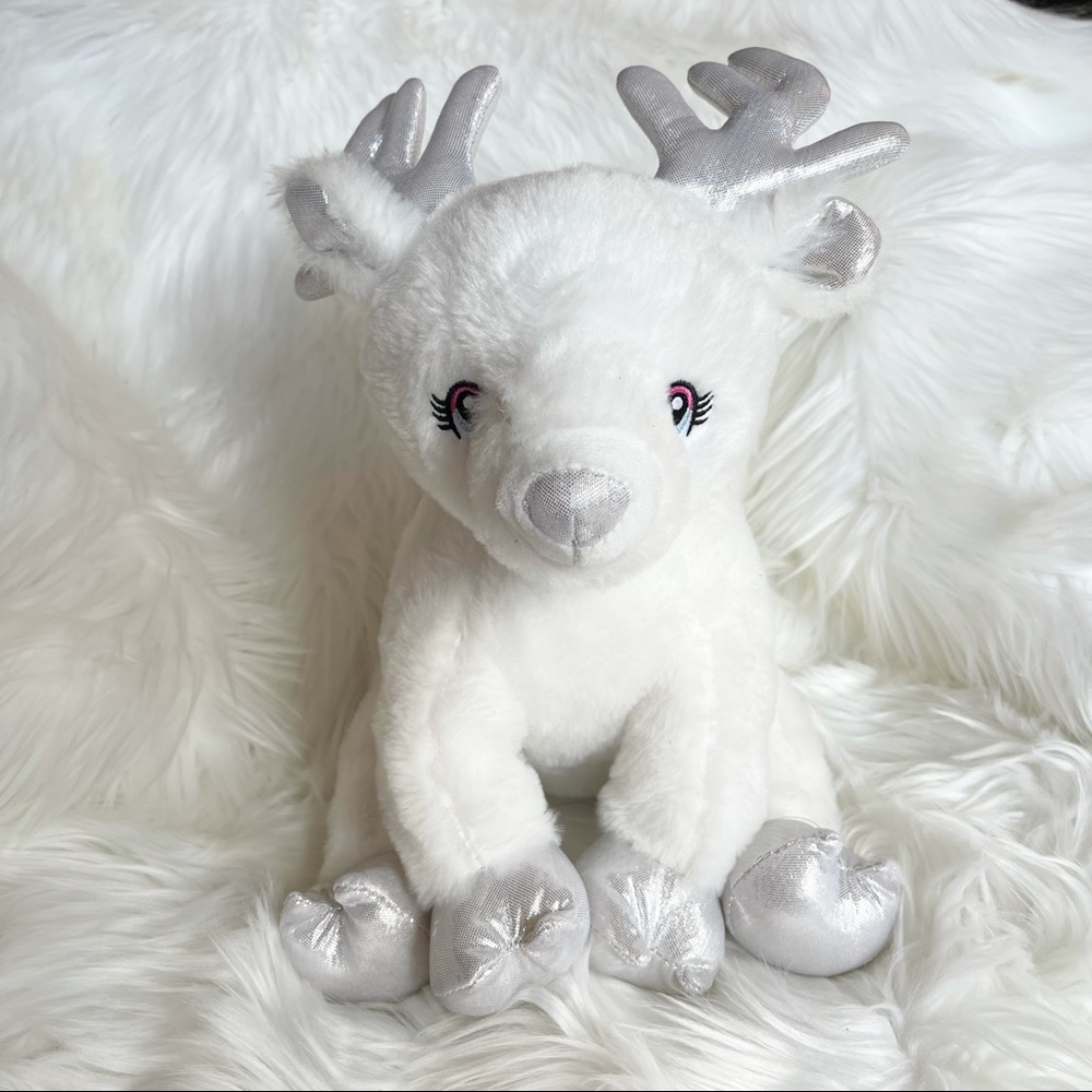 VTG White & Silver Reindeer Plush Stuffed Animal